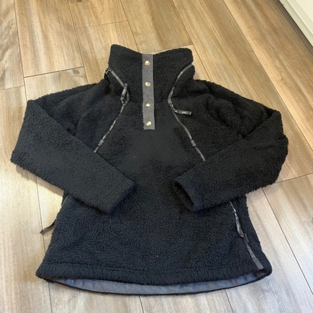 Kuhl Womens Flight Fleece Pullover Black Snap Neck Zipper‎ Pockets Size M